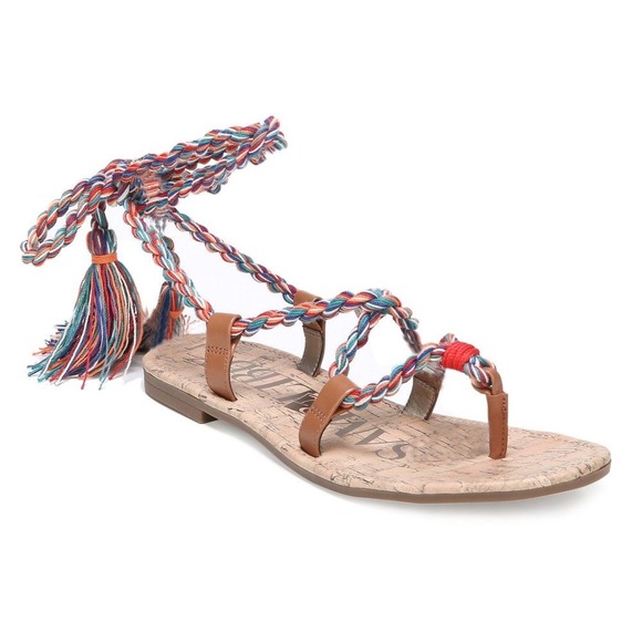 Boho Gladiator Ankle Tie Wrap Cork Sandals - Picture 3 of 5